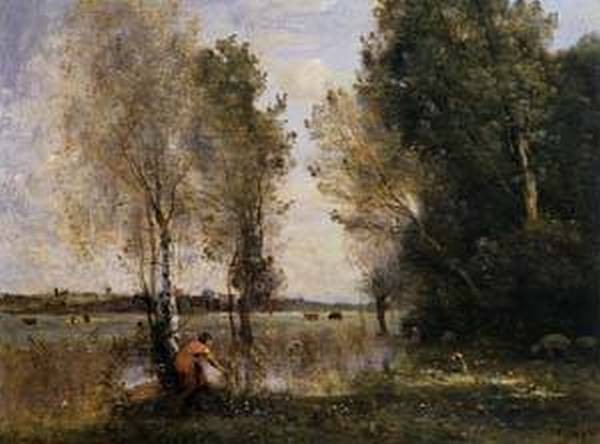 Woman Picking Flowers in a Pasture 1855 1860